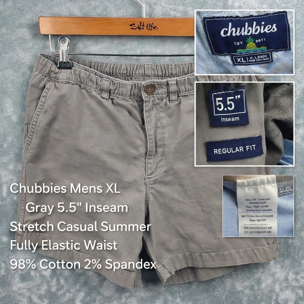 Chubbies Shorts Mens XL Gray 5.5 (5") Inseam Elastic Waist Stretch Casual Preppy - Picture 2 of 13